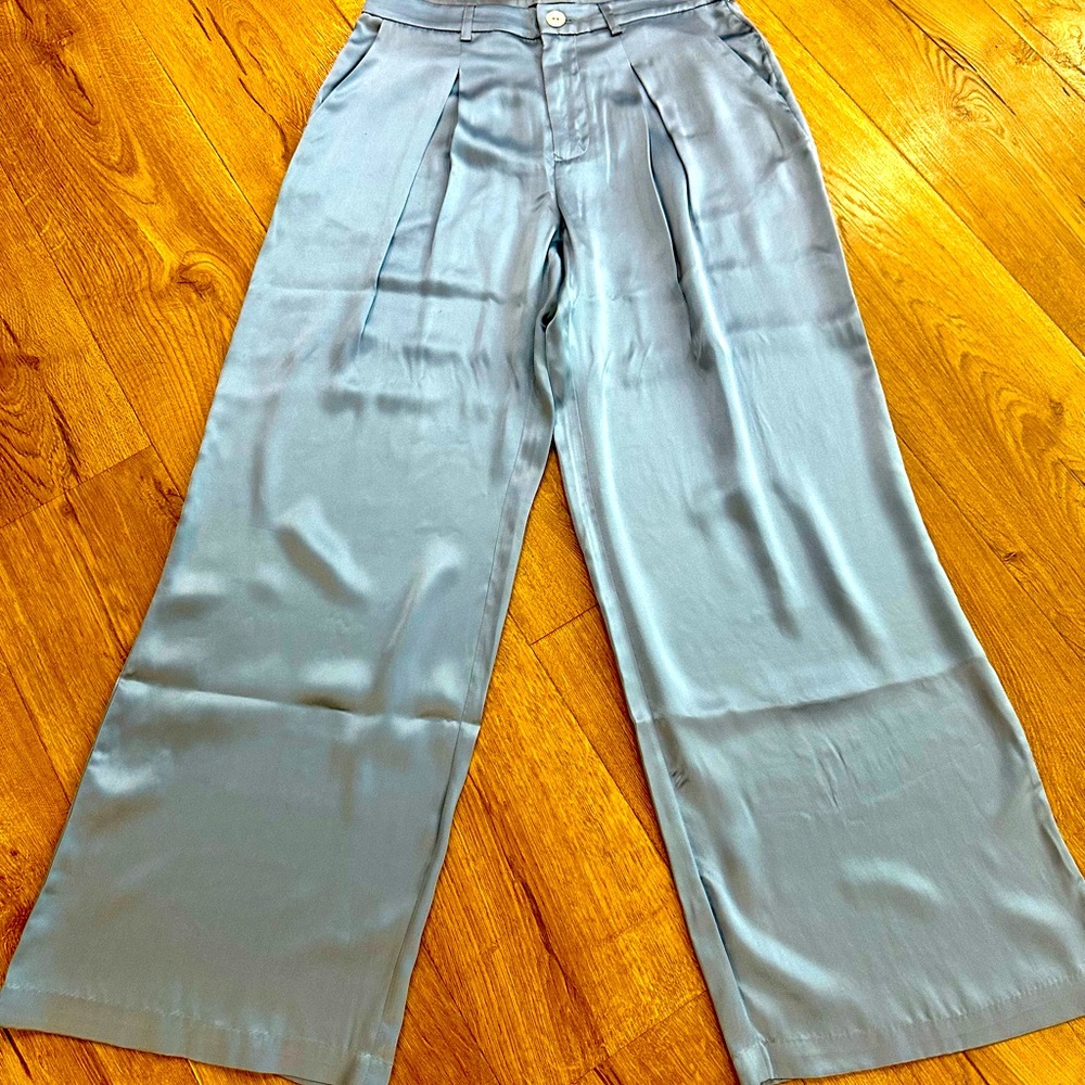 Rachel Zoe Light Blue Wide Leg Silk Pants